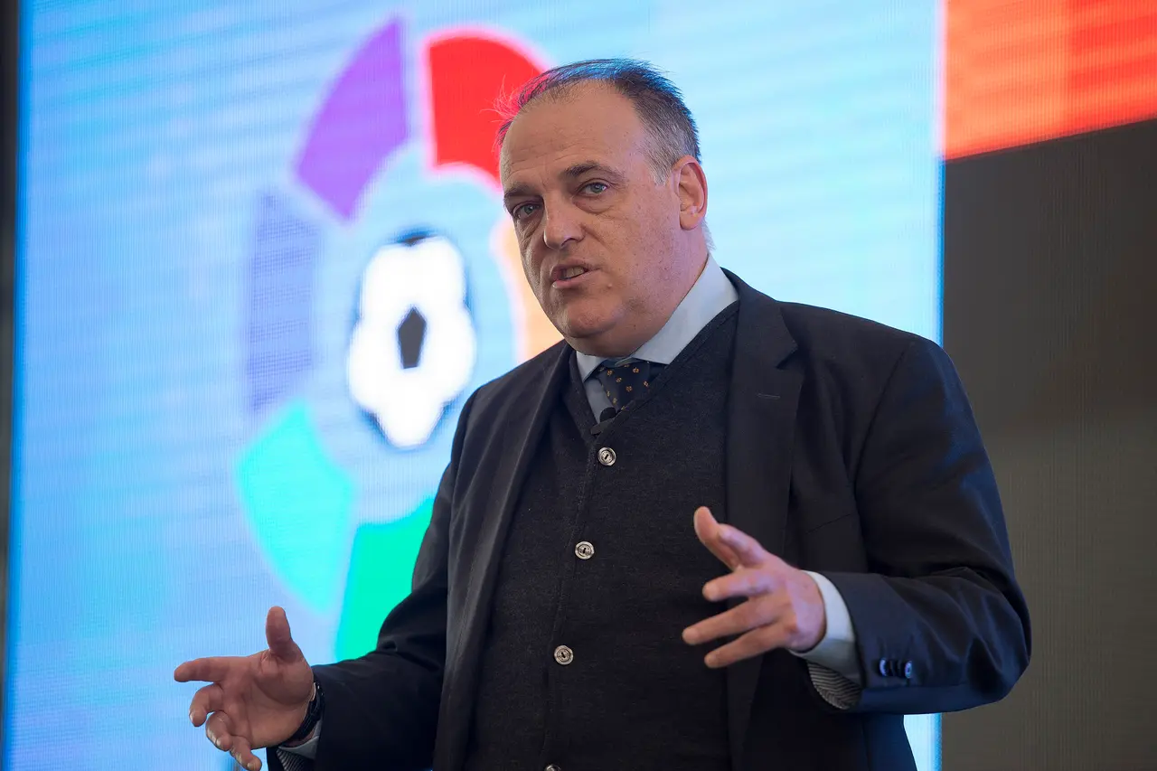 Javier Tebas en una conferencia de prensa de LaLiga 