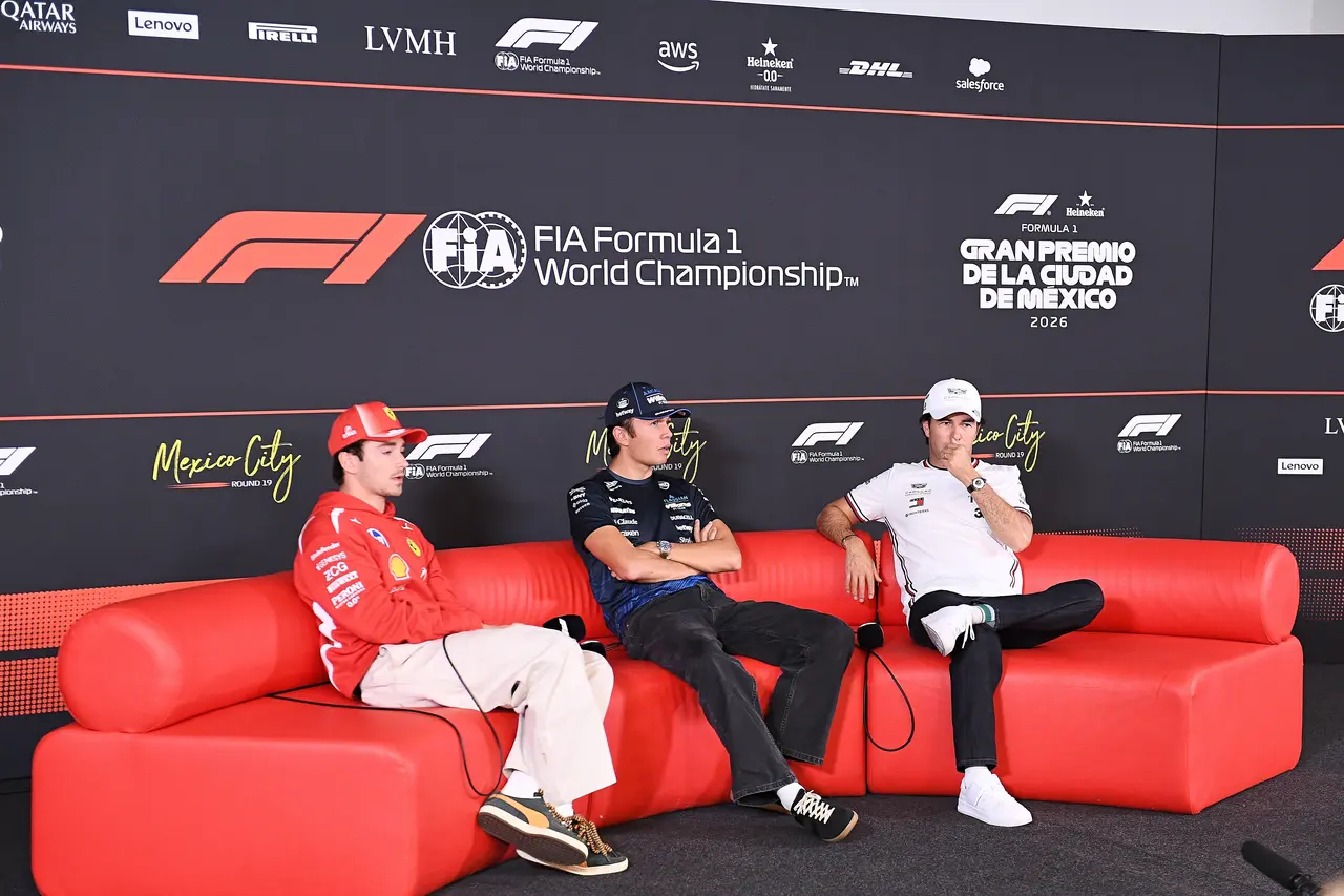 Charles Leclerc of Monaco and Ferrari, Alexander Albon of Thailand and Williams, Sergio Perez of Mexico and Cadillac F1 