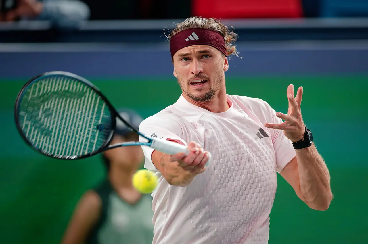  Alexander Zverev of Germany in action during his men's singles match against Alexander Bublik of Kazakhstan