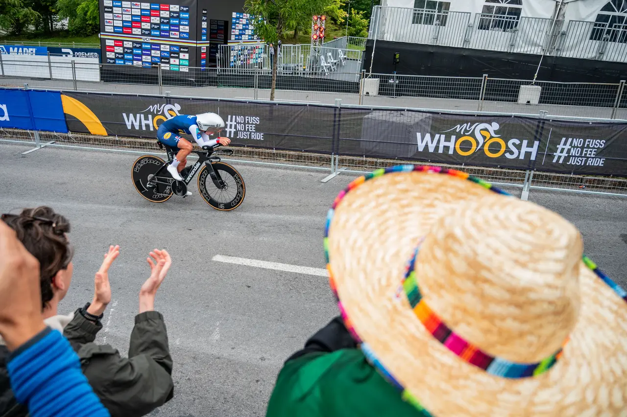 Cedrine Kerbaol of France competes in the Women's Elite Time Trial at the UCI Road World Championships in Montreal