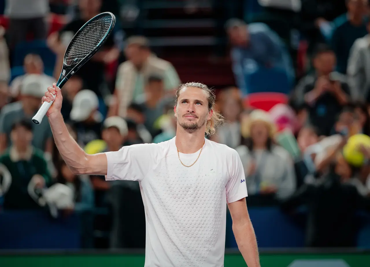  Alexander Zverev of Germany reacts after winning his Men's Singles match against Quentin Halys of France at the Shanghai Masters