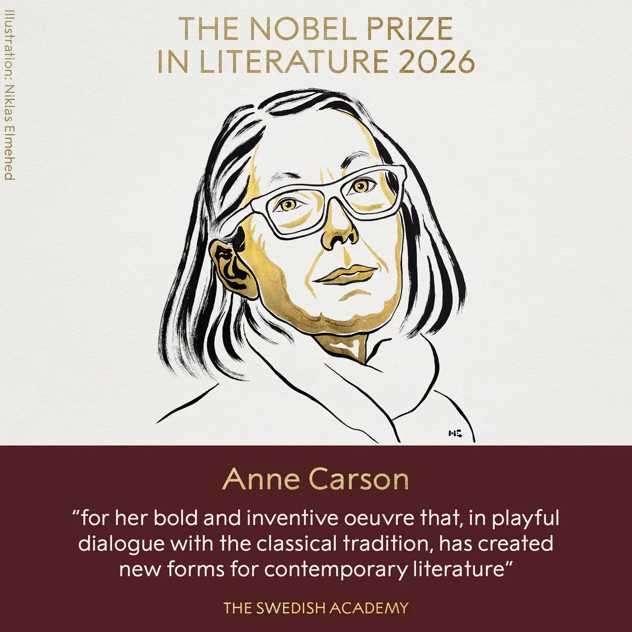 Anne Carson, escritora canadiense ganadora del Premio Nobel de Literatura 2026.
