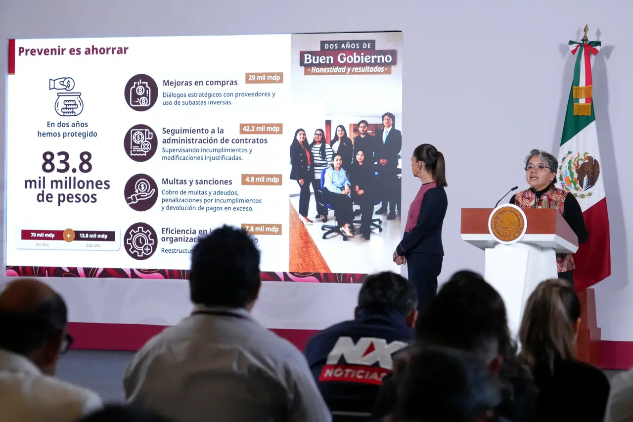 Raquel Buenrostro Sánchez, titular de la Secretaría Anticorrupción y Buen Gobierno, informa sobre ahorros y sanciones