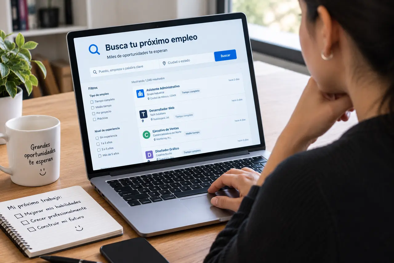 Persona utilizando una plataforma digital de búsqueda de empleo en línea