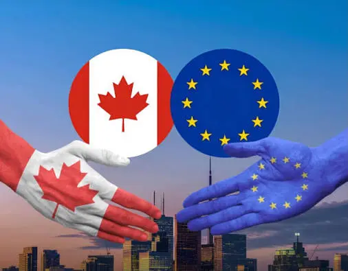 Banderas de Canadá y la Unión Europea 