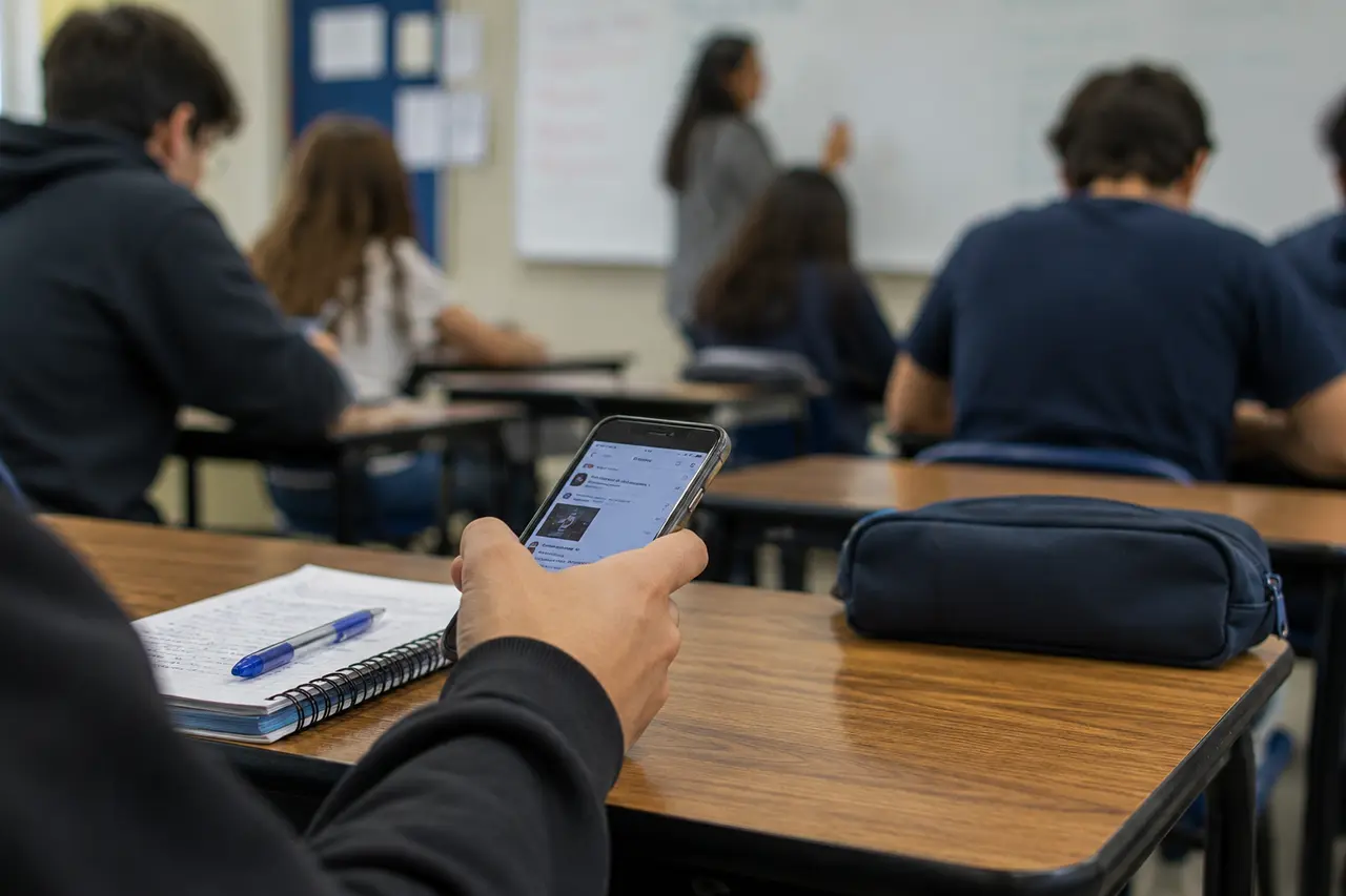 Estudiantes utilizan dispositivos móviles durante actividades escolares y educativas