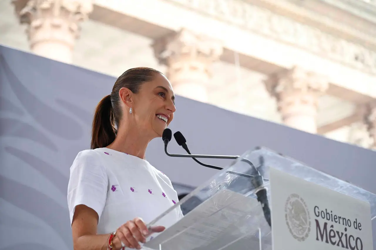 Claudia Sheinbaum durante un acto público en Monterrey, Nuevo León, donde habló sobre la relación de México con Estados Unidos