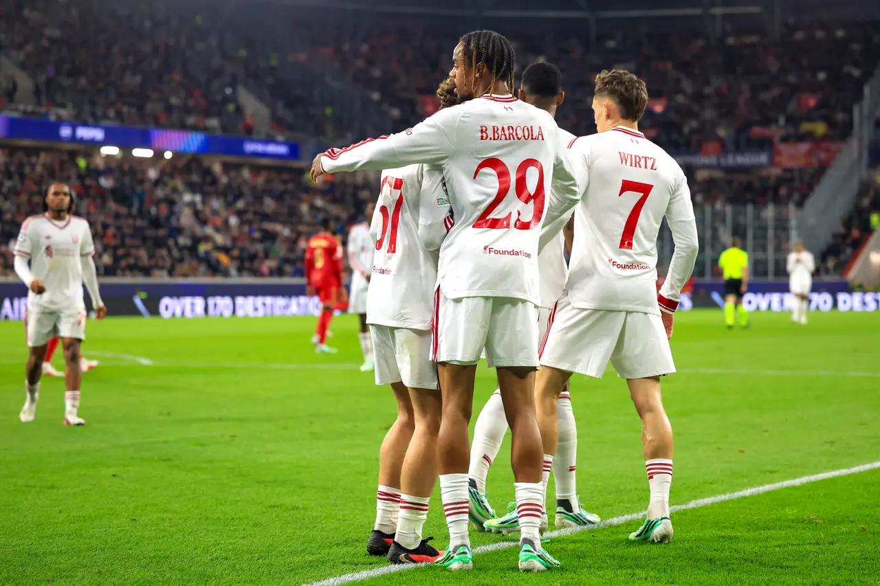  Bradley Barcola of Liverpool celebrates after scoring 0-3 goal during the UEFA Champions League soccer match between LASK 