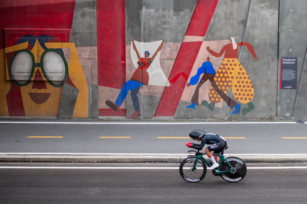 Bronwyn MacGregor of New Zealand competes in the Women's Elite Time Trial at the UCI Road Cycling World Championships