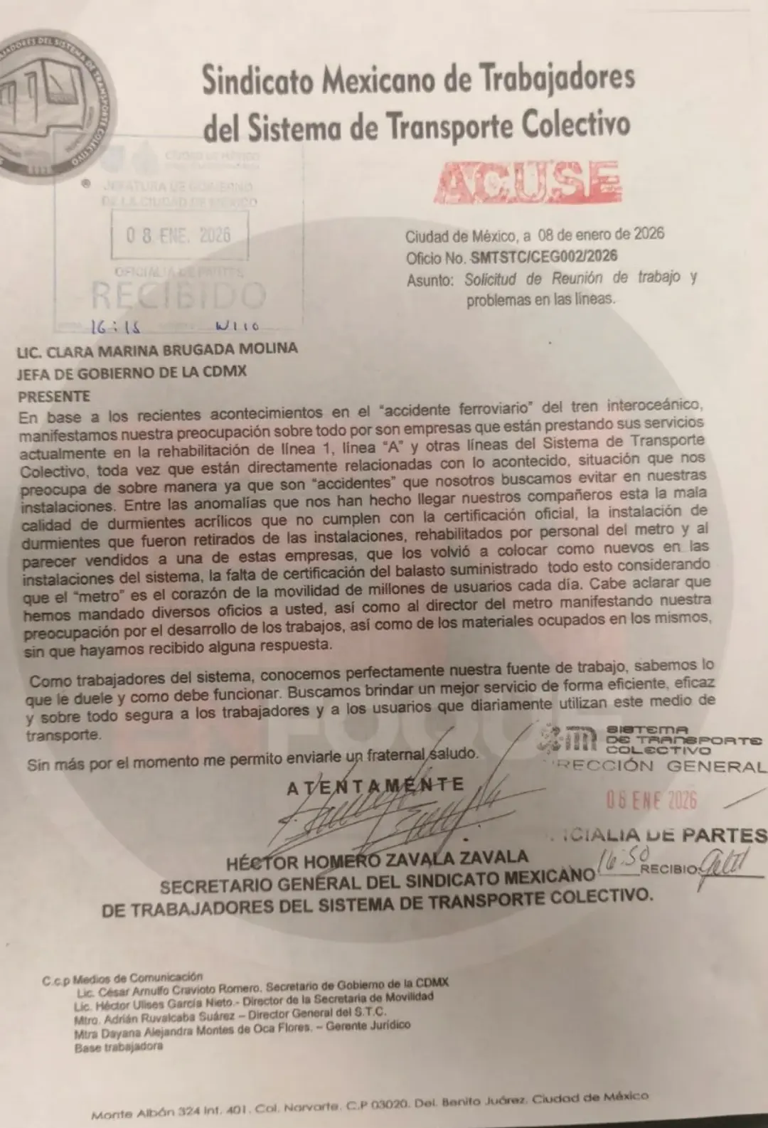 Oficios del sindicato de trabajadores del metro