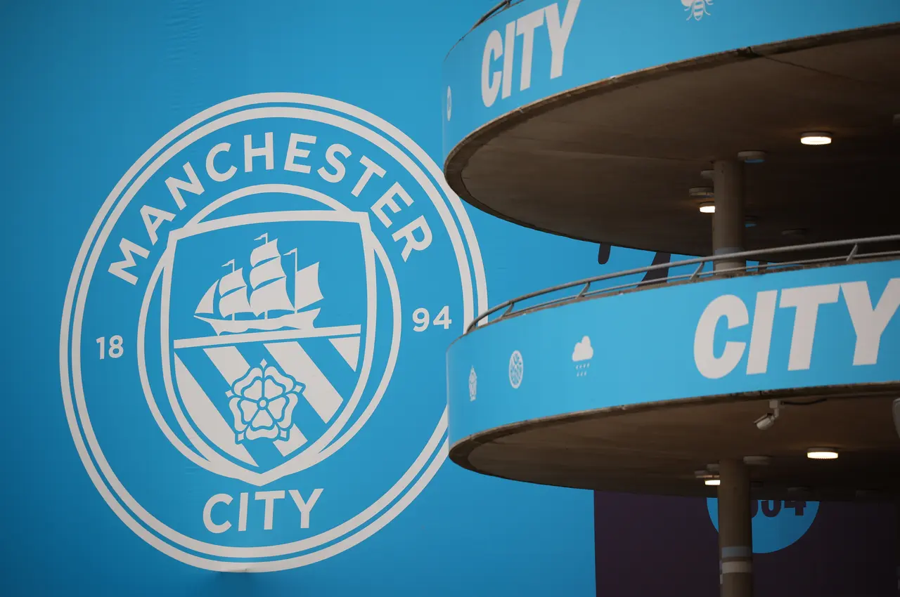A view of the Etihad stadium with the Manchester City logo ahead of the UEFA Champions League league 