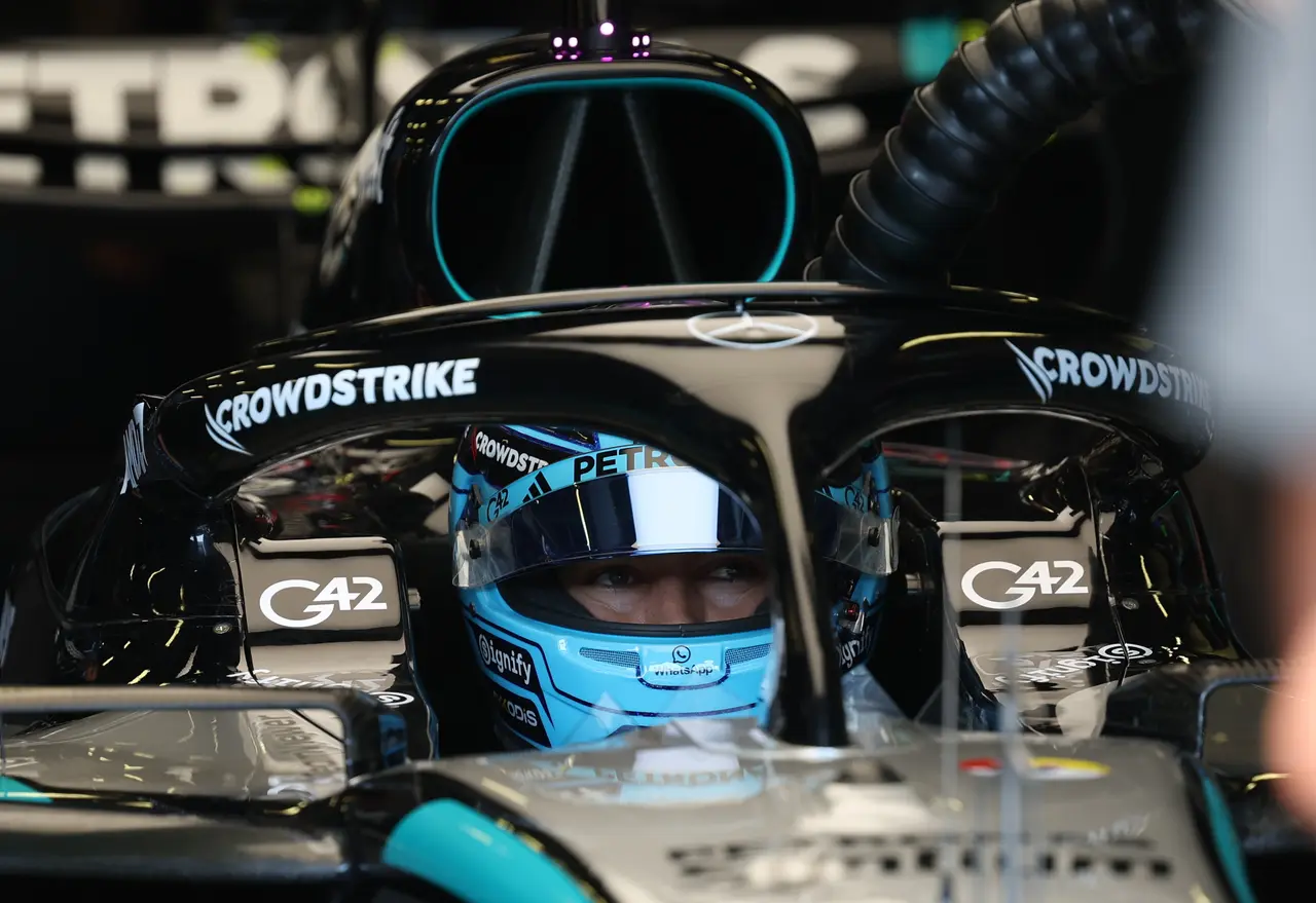  Mercedes driver George Russell of Britain in action during a practice session for the Formula One Azerbaijan Grand Prix in Baku