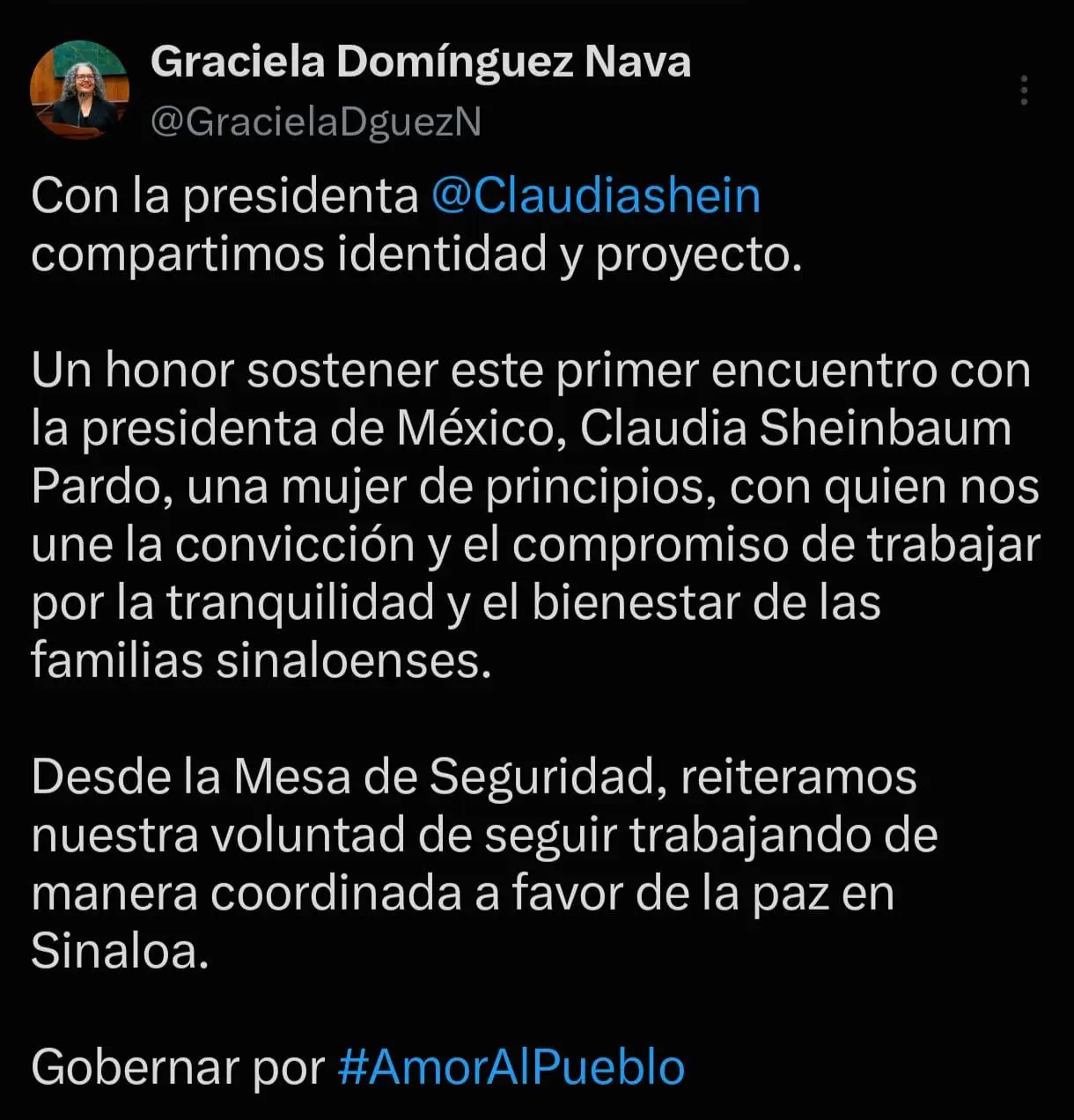 Graciela Domínguez se reúne por primera vez con Claudia Sheinbaum; acuerdan coordinación por la paz en Sinaloa