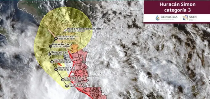 Imagen satelital del huracán Simón, degradado a categoría 3
