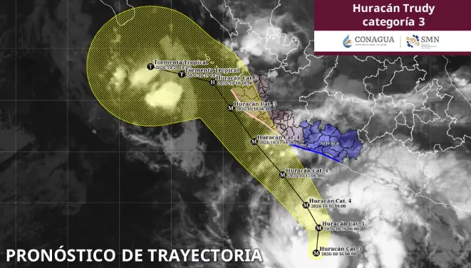 Imagen satelital del huracán Trudy frente a las costas del Pacífico mexicano