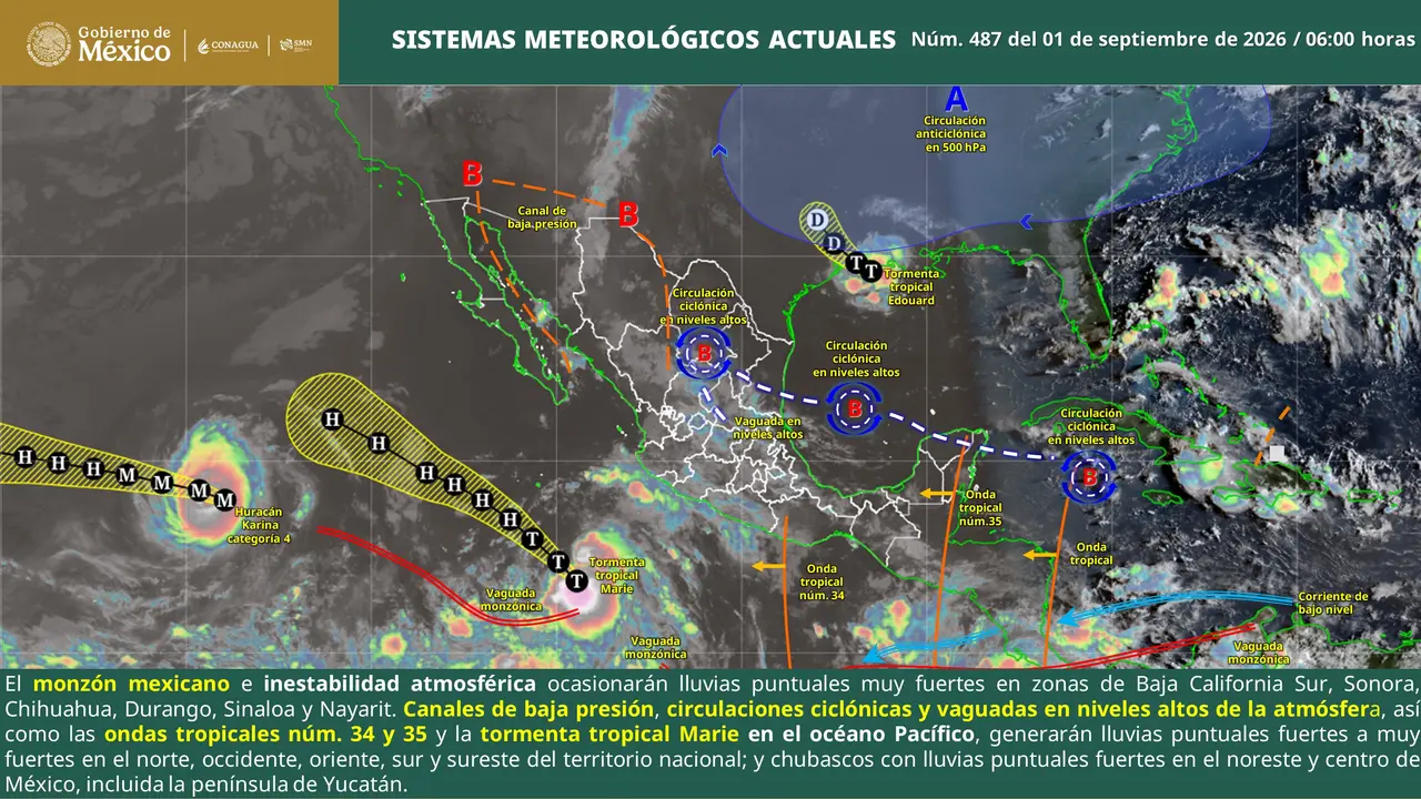 Mapa del pronóstico del clima en México para el 3 de septiembre de 2026
