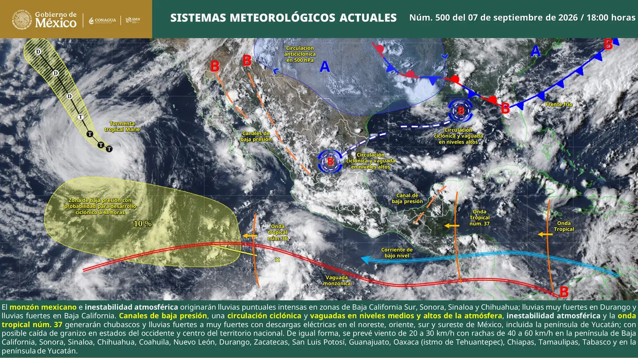 Mapa del pronóstico del clima en México para el martes 8 de septiembre de 2026