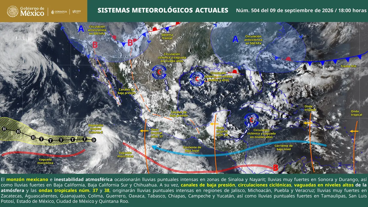 Mapa del pronóstico del clima en México para el 10 de septiembre de 2026
