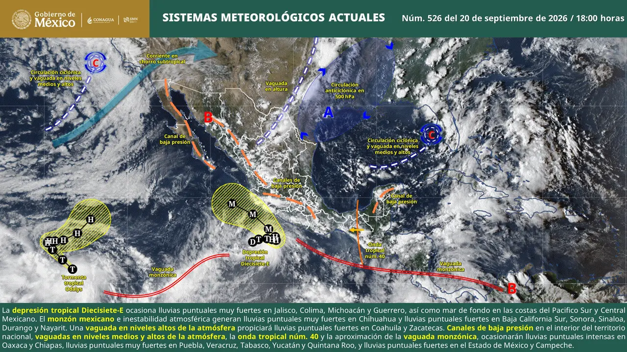 Mapa del pronóstico meteorológico de México para el 21 de septiembre de 2026.