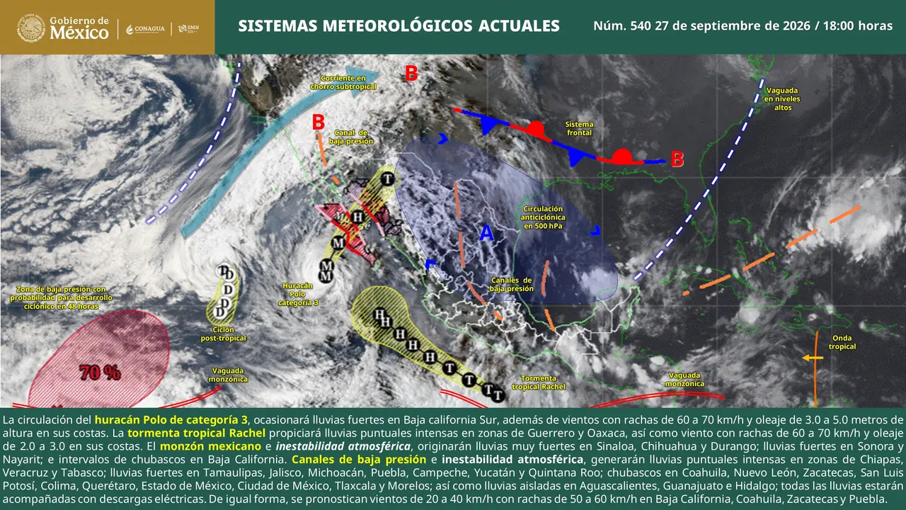 Mapa del pronóstico del clima en México para el 28 de septiembre