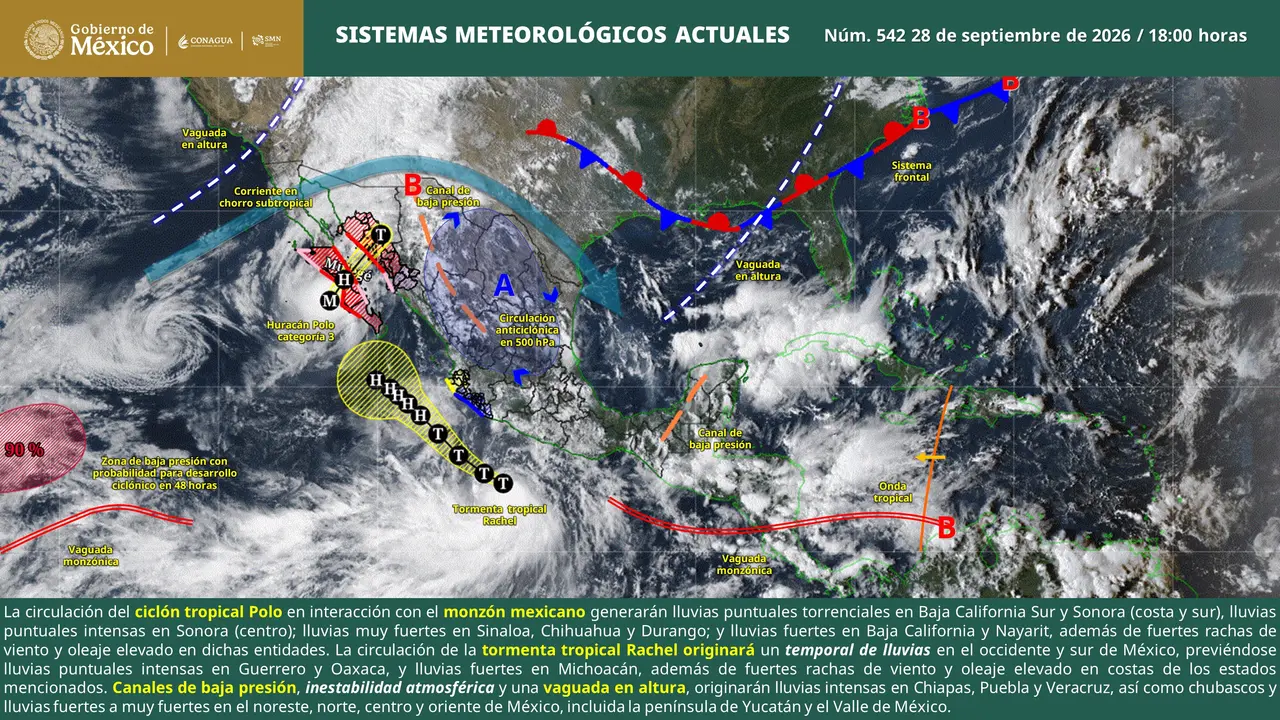 Huracán Polo provoca lluvias y fuertes vientos en Baja California Sur