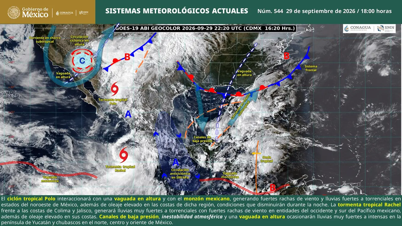 Mapa del pronóstico meteorológico de México para el miércoles 30 de septiembre.