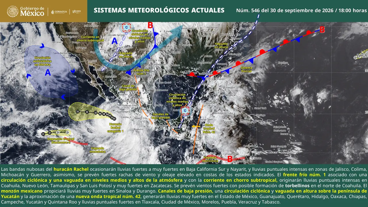 Clima en México este 11 de septiembre de 2026 con lluvias intensas y temperaturas superiores a 45 grados
