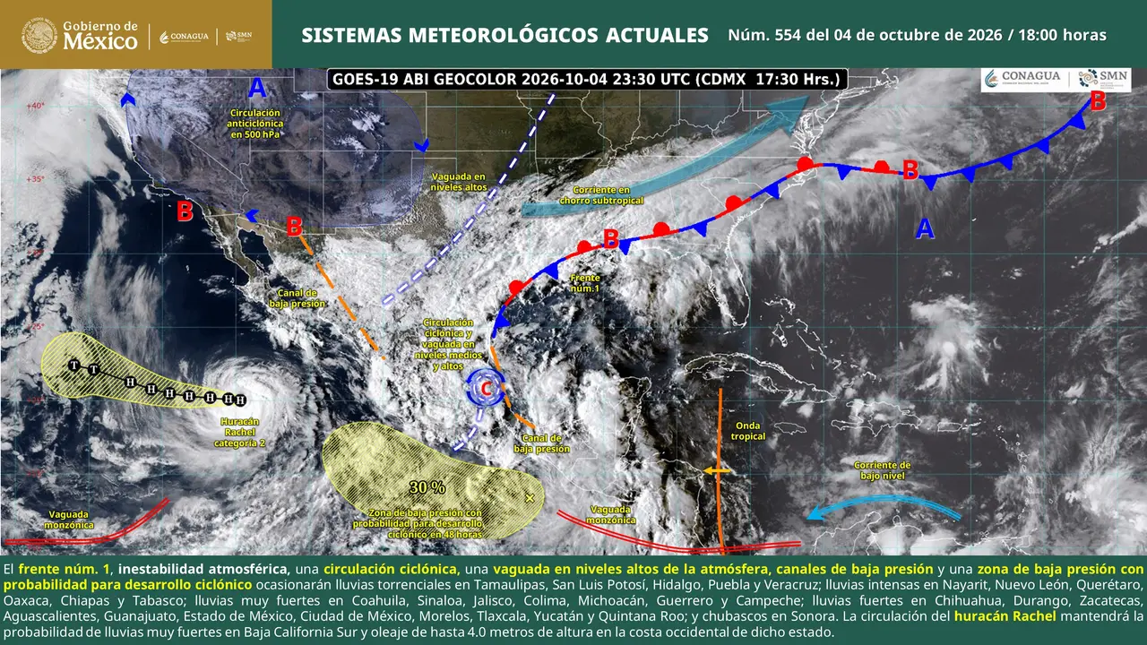 Mapa del pronóstico del clima en México para el lunes 5 de octubre de 2026