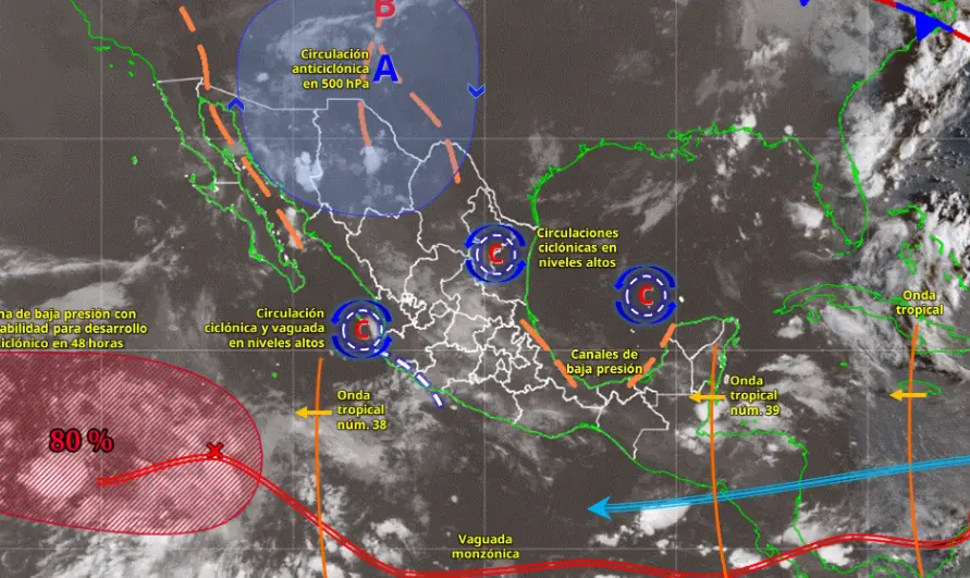 Monzón mexicano y onda tropical 39 provocarán lluvias intensas en varios estados