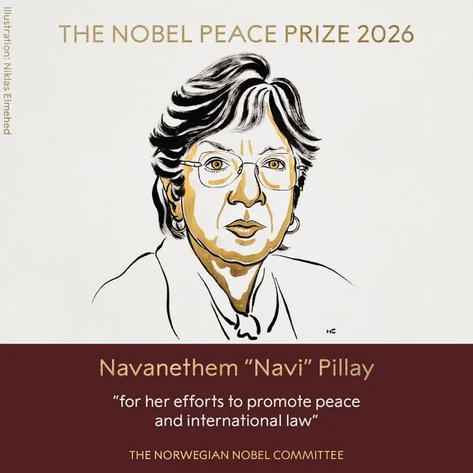 Navi Pillay, jurista sudafricana reconocida con el Premio Nobel de la Paz 2026 por su defensa del derecho internacional y los derechos humanos.