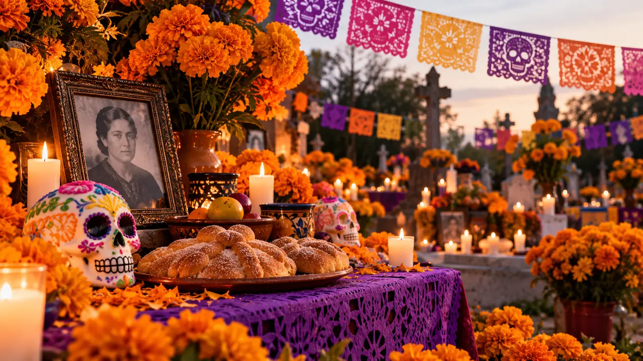 Representación de un altar de Día de Muertos