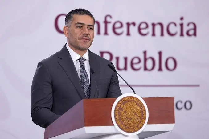 Omar García Harfuch durante un anuncio sobre las visitas de supervisión del Gabinete de Seguridad en Sinaloa, que incluyen recorridos en Culiacán y Mazatlán.
