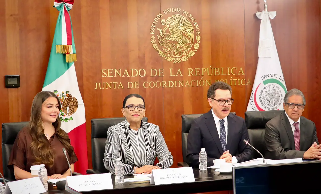 Rosa Icela Rodríguez en su comparecencia ante la Junta de Coordinación Política del Senado.