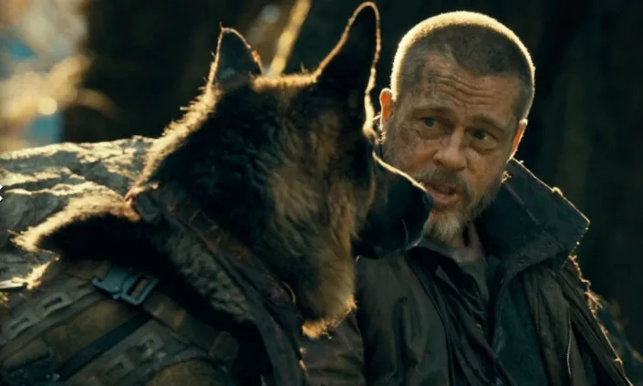 Brad Pitt y el perro Uber en la película "El Corazón de la Bestia"