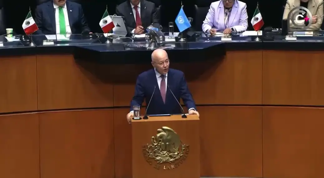 Barham Salih, alto comisionado de ACNUR, durante su participación ante el Senado de México.