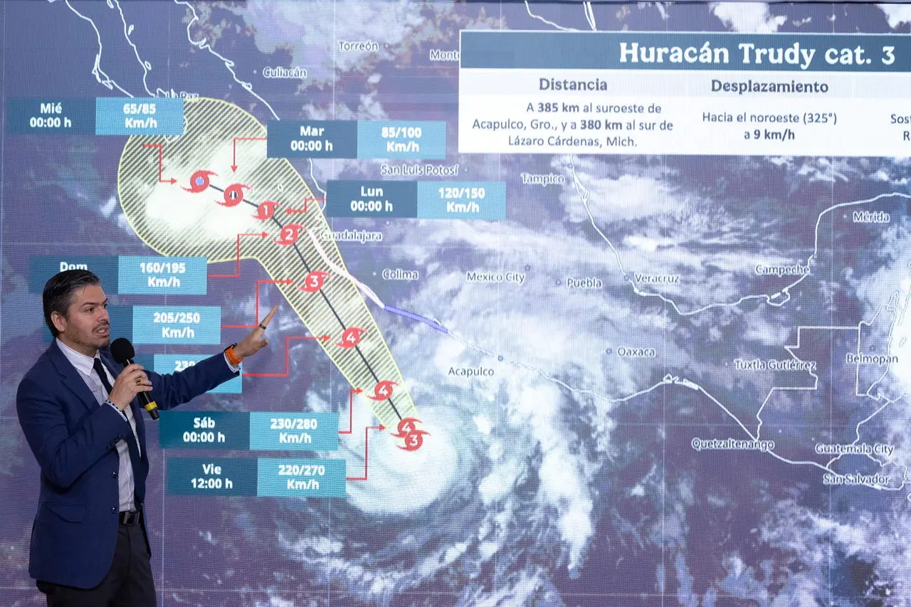 Autoridades alertaron que Huracán Trudy podría alcanzar categoría 4 y acercarse a Jalisco y Colima. EFE 