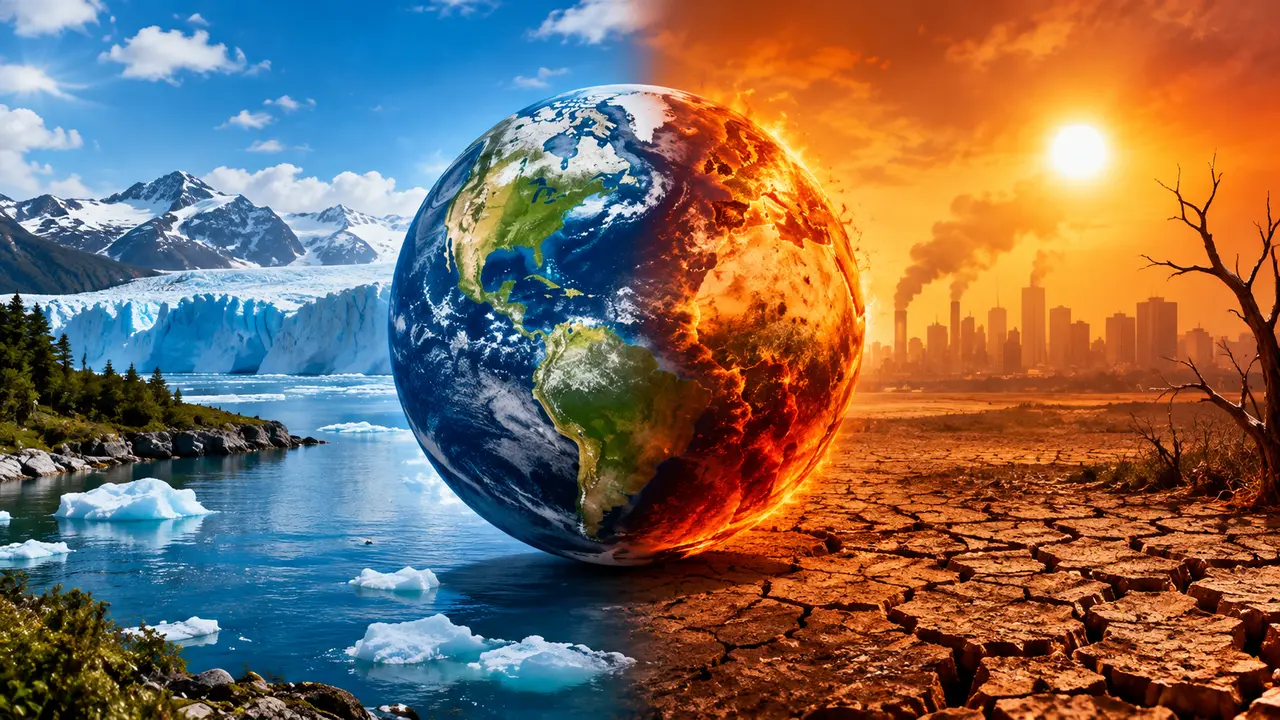 Paisaje glaciar afectado por el calentamiento global, en referencia al informe climático