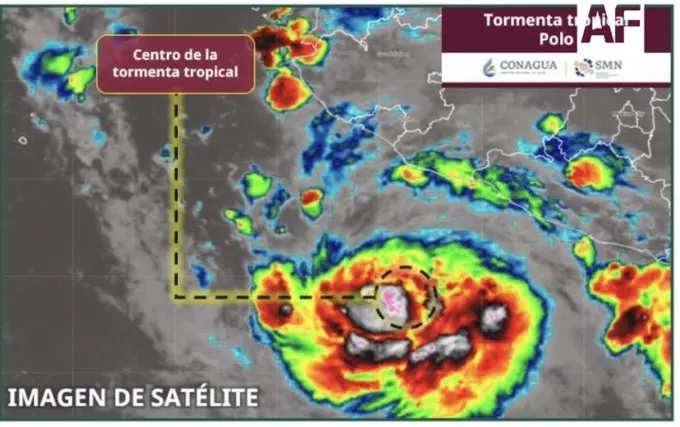 Trayectoria de la tormenta tropical Polo frente a las costas del Pacífico mexicano.