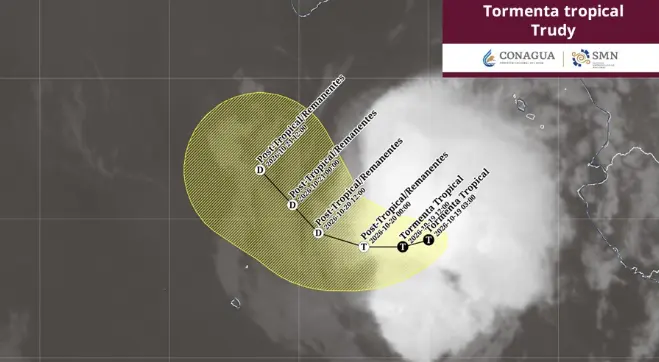 Tormenta tropical Trudy frente a las costas del Pacífico mexicano
