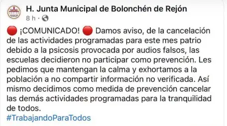 Audios falsos desatan psicosis y cancelan fiestas patrias en Campeche
